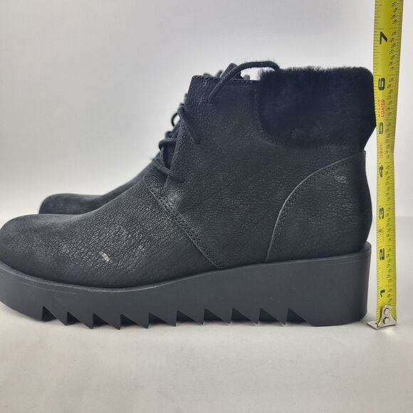 Eileen Fisher Kenille Genuine Shearling Trim Wedge Bootie Black Size 8 - Picture 3 of 11